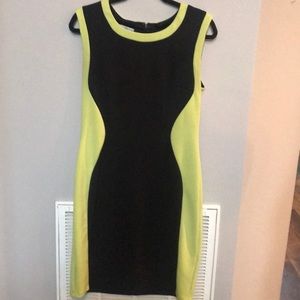 Black and green color block dress